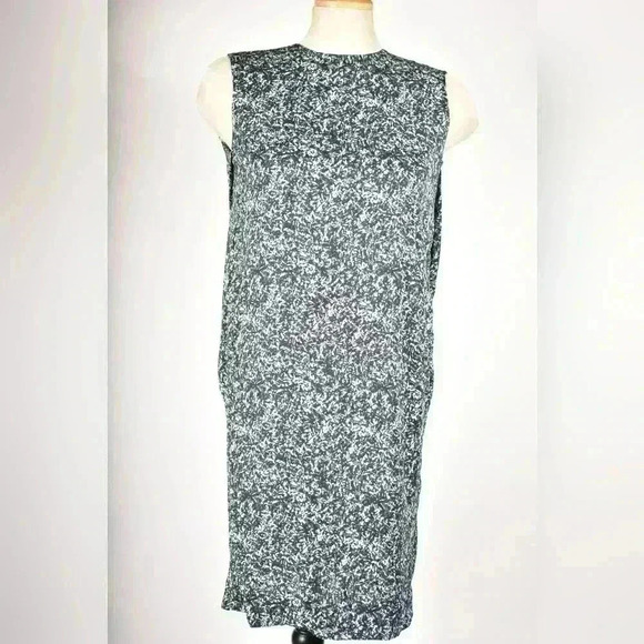 COS Teal White Black Pleated Vented Viscose Sleeveless Shift Tunic Dress  4US - Picture 2 of 11